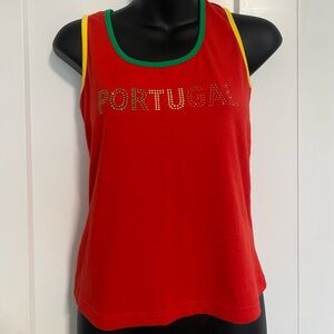 Y2K Portugal Country Flag Tank Top Red Beaded Diamond Gem Graphic Size Medium